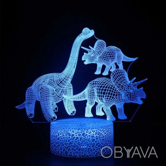 3D Світильник сенсорний Динозаврики 15952-3-19 - творча лампа та інноваційний ні. . фото 1