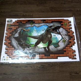 Інтер'єрна наклейка 3D Динозавр через стіну 3D69003 90х60см - це швидкий спосіб . . фото 3