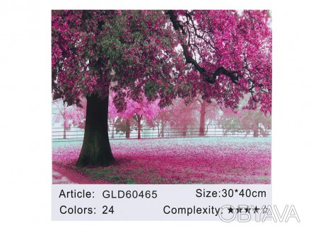 Алмазная мозаика по номерам 30*40 "Розовая листва" карт уп. (холст на раме) Рабо. . фото 1