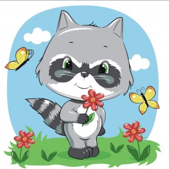 Набір для розпису по номерах  Маленький єнотик Strateg з лаком розміром 30х30 см. Днепр. фото 1