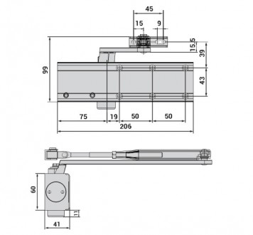 Накладной доводчик CISA C1511.03.0.45 Professional Plus2 STD HO до 80 кг белый
 . . фото 4