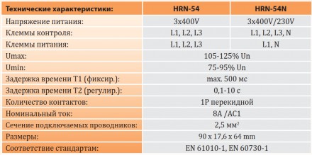 Реле контроля напряжения ETI HRN-54N 3х400/230V AC 8A 1P 2471412 (трехфазное, c . . фото 3