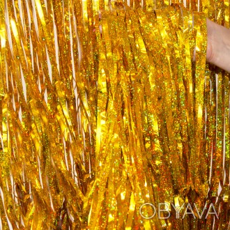 Яскрава голографічна золота штора з фольги розміром 1х2см (довжина 2м та ширина . . фото 1