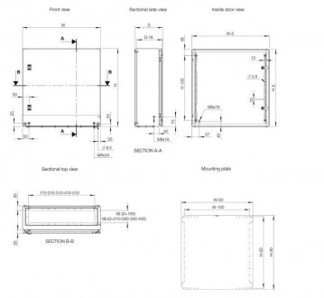 Металлический распределительный настенный шкаф IP66 с монтажной панелью (навесно. . фото 3