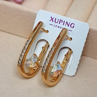 Стильные серьги из медицинского золота Xuping, удобная застежка - английский зам. . фото 4