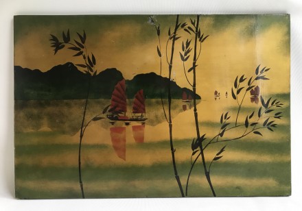 Картина - живопис Рибацькі джонки.
Дерево, ручний розпис лаковий, Східна Азія.
. . фото 2