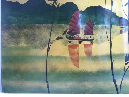 Картина - живопис Рибацькі джонки.
Дерево, ручний розпис лаковий, Східна Азія.
. . фото 5