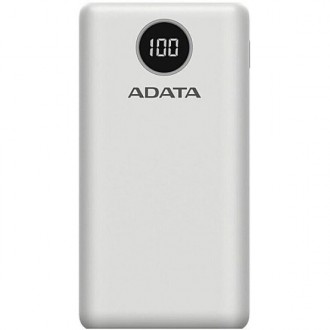 Power Bank ADATA P20000QCD 2USB+Type-C QC3.0 PD 18W 20000mAh White (Код товару:2. Харьков. фото 1 Power Bank ADATA P20000QCD 2USB+Type-C QC3.0 PD 18W 20000mAh White (Код товару:2. Харьков. фото 1