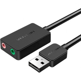 Звукова карта Vention USB Sound Card 2.0 Channel 0.15 м, Black (CDYB0) підключає. . фото 2