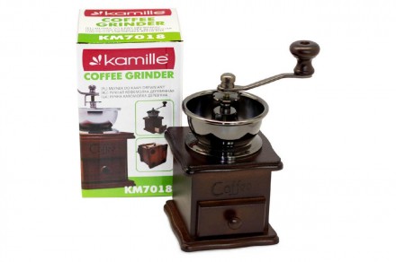 Кофемолка ручная Kamille - 205 мм деревянная. . фото 5