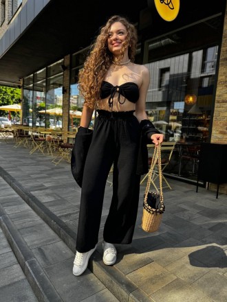 Женский летний муслиновый костюм тройка рубашка+топ+брюки оверсайз Комплект на л. . фото 7