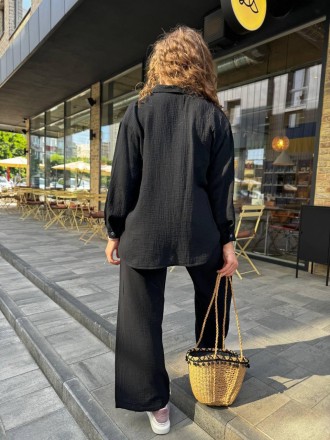 Женский летний муслиновый костюм тройка рубашка+топ+брюки оверсайз Комплект на л. . фото 11