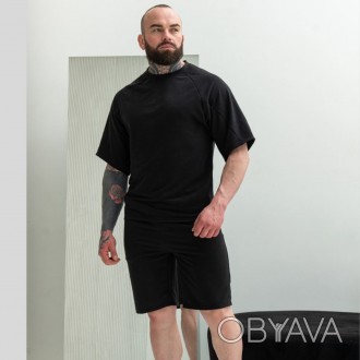 Чоловічий комплект футболка оверсайз і шорти літній комплект-двійка чорний
Тренд. . фото 1