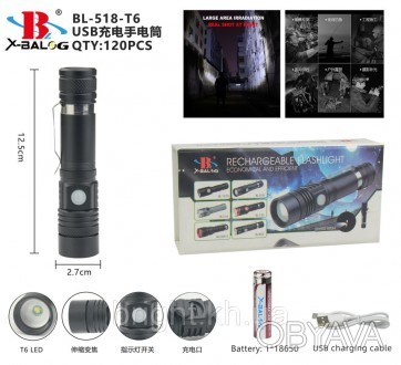 Акумуляторний ліхтар BL-518-T6
Країна-виробник: Китай. . фото 1