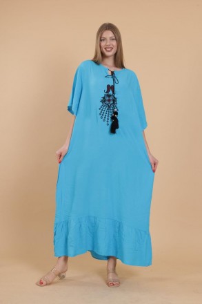Длинное легкое платье большие размеры 60-64 (2XL-3XL) голубое, штапель, Турция, . . фото 3