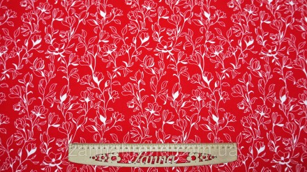  Ткань штапель цвет красный "Цветочные очертания" - мягкая, плотная, неэластична. . фото 2