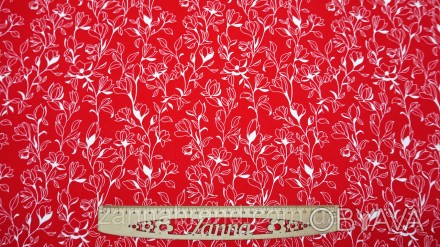  Ткань штапель цвет красный "Цветочные очертания" - мягкая, плотная, неэластична. . фото 1
