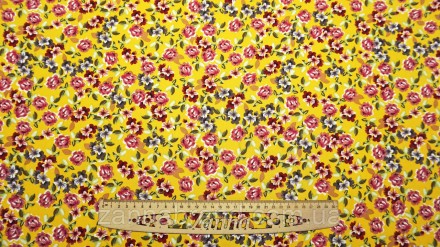  Ткань штапель цвет желтый "Цветочная мозаика" - мягкая, плотная, неэластичная, . . фото 2
