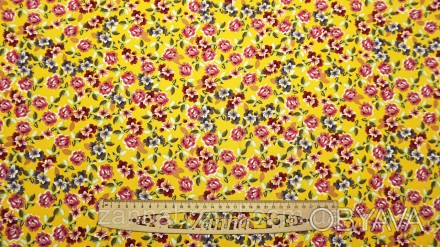  Ткань штапель цвет желтый "Цветочная мозаика" - мягкая, плотная, неэластичная, . . фото 1