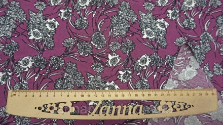  Ткань штапель цвет баклажановый "Хризантема" - мягкая, плотная, неэластичная, п. . фото 7