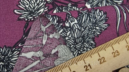  Ткань штапель цвет баклажановый "Хризантема" - мягкая, плотная, неэластичная, п. . фото 5