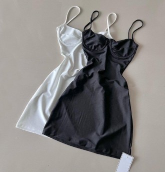 Плаття miniТканина: атласРозміри: 42-44, 44-46Кольори: чорний, молокоБретелі рег. . фото 3