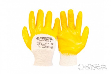 Перчатки х/б трикотаж, неполное нитриловое покрытие, вязаный манжет (желтые). Тк. . фото 1