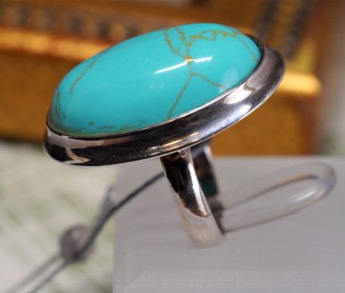Кольцо серебряное с бирюзой(им.) 925 пробы, Украинского производителя (г. Киев).. . фото 4