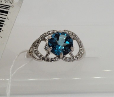 Кольцо серебряное с голубым кварцем London blue и циркониями 925 пробы, Украинск. . фото 3