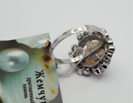 Кольцо серебряное с натуральным жемчугом и цирконием 925 пробы, Украинского прои. . фото 3