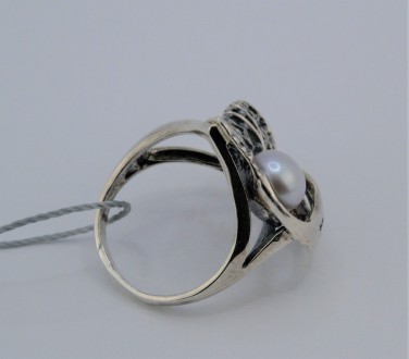 Кольцо серебряное с серым жемчугом 925 пробы, Украинского производителя (г. Бела. . фото 4
