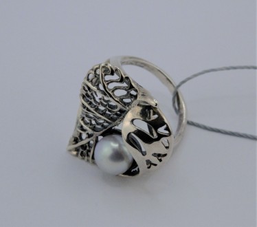 Кольцо серебряное с серым жемчугом 925 пробы, Украинского производителя (г. Бела. . фото 6