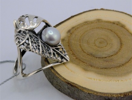 Кольцо серебряное с серым жемчугом 925 пробы, Украинского производителя (г. Бела. . фото 2