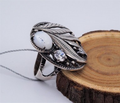 Кольцо серебряное с моховым опалом и циркониями 925 пробы, Украинского производи. . фото 7