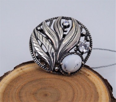Кольцо серебряное с моховым опалом и циркониями 925 пробы, Украинского производи. . фото 8