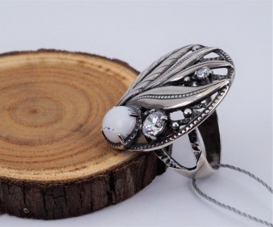 Кольцо серебряное с моховым опалом и циркониями 925 пробы, Украинского производи. . фото 3