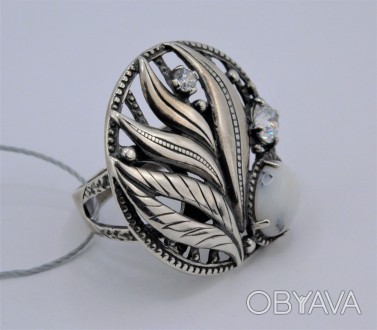 Кольцо серебряное с моховым опалом и циркониями 925 пробы, Украинского производи. . фото 1