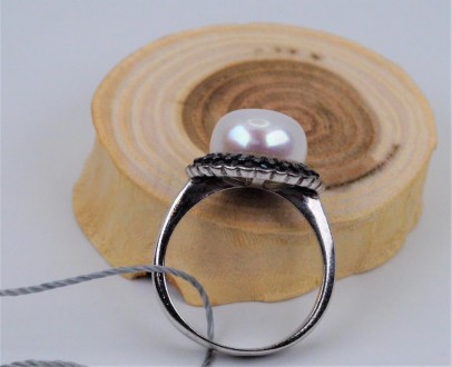 Кольцо серебряное "Грация" с белым жемчугом и черными циркониями 925 пробы, Укра. . фото 3