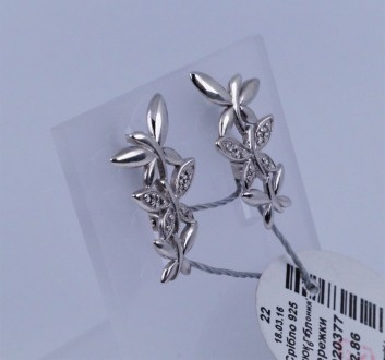 Серьги серебряные "Бабочки" с фианитами 925 пробы, Украинского производителя. Ве. . фото 2