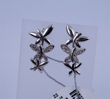 Серьги серебряные "Бабочки" с фианитами 925 пробы, Украинского производителя. Ве. . фото 3