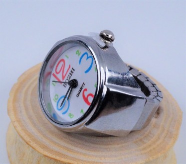 Часы на палец кварцевые стальные, с белым циферблатом и цветными цифрами, с раст. . фото 4