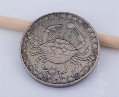 Монета сувенірний знак зодіаку "Рак". Діаметр монети 4,00 см, товщина 0,30 см. Д. . фото 2