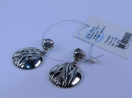Серьги-гвоздики серебряные "Глазго" с цирконием 925 пробы, Украинского производи. . фото 6