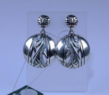 Серьги-гвоздики серебряные "Глазго" с цирконием 925 пробы, Украинского производи. . фото 4