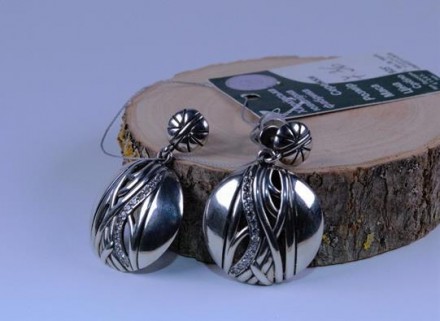 Серьги-гвоздики серебряные "Глазго" с цирконием 925 пробы, Украинского производи. . фото 2