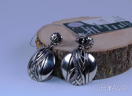 Серьги-гвоздики серебряные "Глазго" с цирконием 925 пробы, Украинского производи. . фото 1
