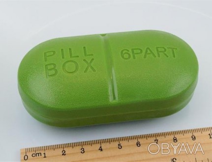 Бокс для таблеток зелений (на 6 відсіків). Довжина: 10,00 см., ширина 5,00 см., . . фото 1