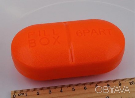 Бокс для таблеток оранжевый (на 6 отсеков). Длина 10,00 см., ширина 5,00 см., вы. . фото 1