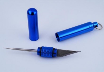 Брелок-шило/нож на ключи (цвет - синий, материал - алюминий/сталь). Длина общая . . фото 2