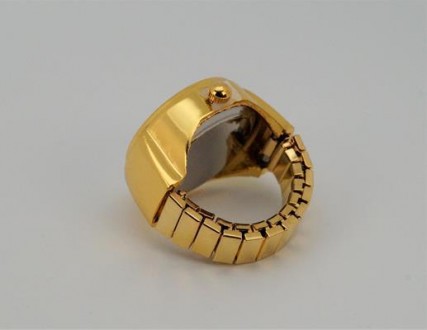 Часы-кольцо на палец кварцевые золотые, с зеленым циферблатом и растягивающимся . . фото 5